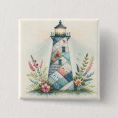 Patchwork Lighthouse Coastal Floral Scene Button (Vorderseite)