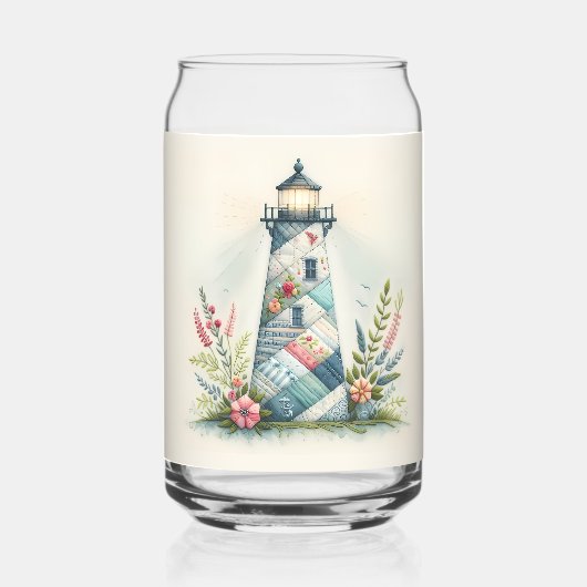 Patchwork Lighthouse Coastal Floral Scene Dosenglas (Vorderseite)