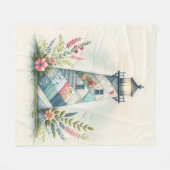 Patchwork Lighthouse Coastal Floral Scene Fleecedecke (Vorderseite (Horizontal))