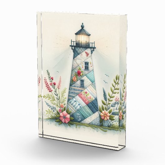 Patchwork Lighthouse Coastal Floral Scene Fotoblock (Rechts)