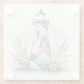 Patchwork Lighthouse Coastal Floral Scene Glasuntersetzer (Rückseite)