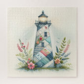 Patchwork Lighthouse Coastal Floral Scene Puzzle (Vertikal)