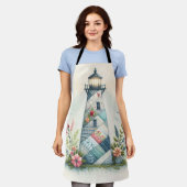 Patchwork Lighthouse Coastal Floral Scene Schürze (Getragen)
