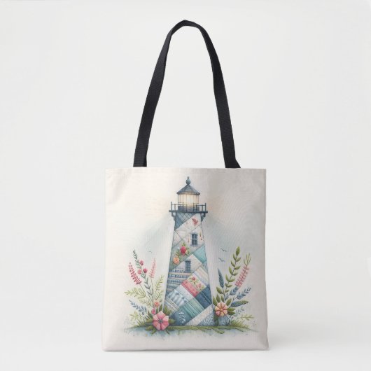 Patchwork Lighthouse Coastal Floral Scene Tasche (Vorderseite)