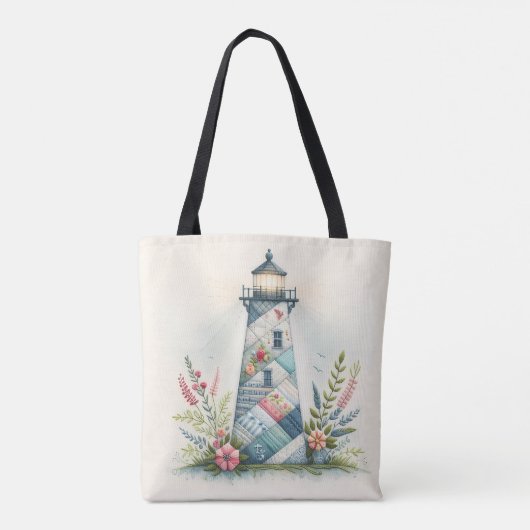 Patchwork Lighthouse Coastal Floral Scene Tasche (Rückseite)