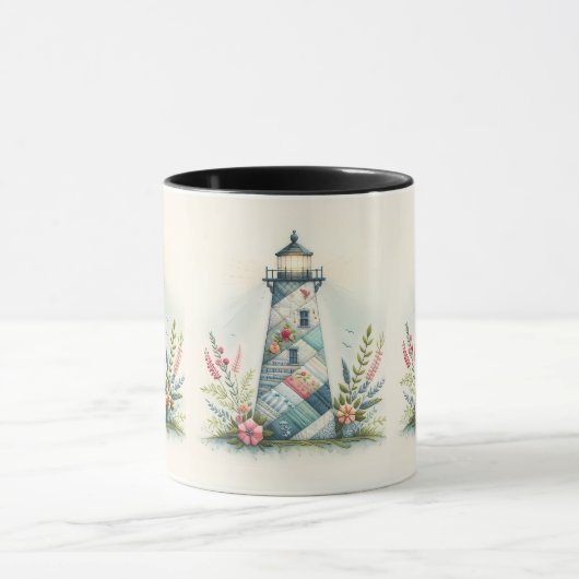 Patchwork Lighthouse Coastal Floral Scene Tasse (Zentrum)