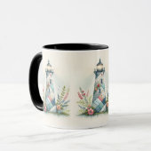 Patchwork Lighthouse Coastal Floral Scene Tasse (Vorderseite Links)