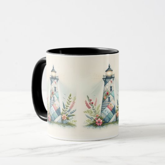 Patchwork Lighthouse Coastal Floral Scene Tasse (Vorderseite Links)
