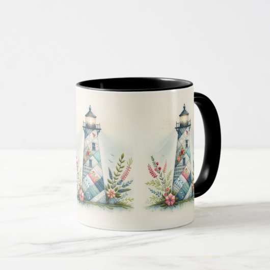 Patchwork Lighthouse Coastal Floral Scene Tasse (VorderseiteRechts)