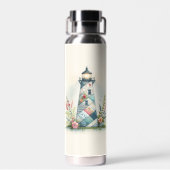 Patchwork Lighthouse Coastal Floral Scene Trinkflasche (Rückseite)