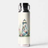 Patchwork Lighthouse Coastal Floral Scene Trinkflasche (Vorne)