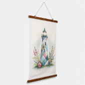 Patchwork Lighthouse Coastal Floral Scene Wandteppich Mit Holzrahmen (Gewinkelt)