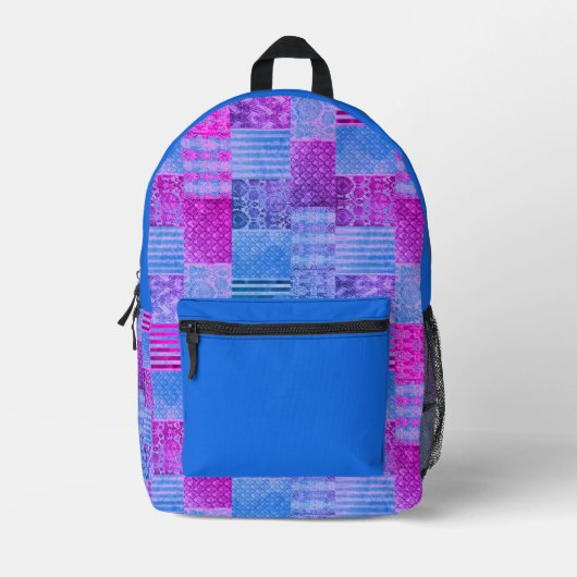 Patchwork Lila und Blue Backpack Bedruckter Rucksack (Vorderseite)