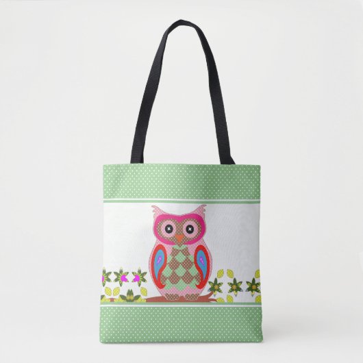 Patchwork-Look-Eule mit Punkten Tasche (Vorderseite)