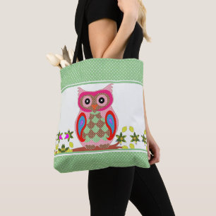 Patchwork-Look-Eule mit Punkten Tasche