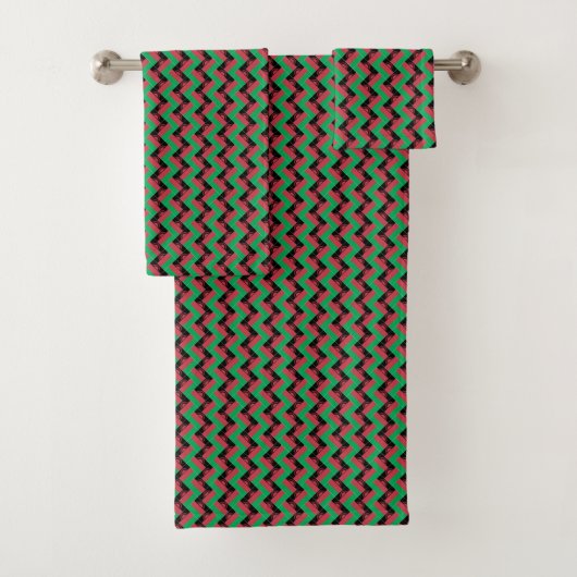 Patchwork Malawi Flag Pattern Badhandtuch Set (Insitu)