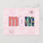 Patchwork "MAMA" mit Rosenhintergrund Postkarte (Vorderseite)
