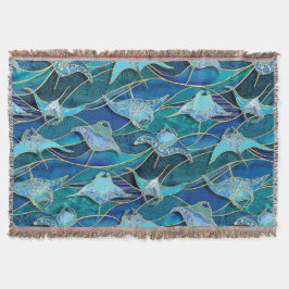 Patchwork Manta Rays in Sapphire Türkise Blue Decke