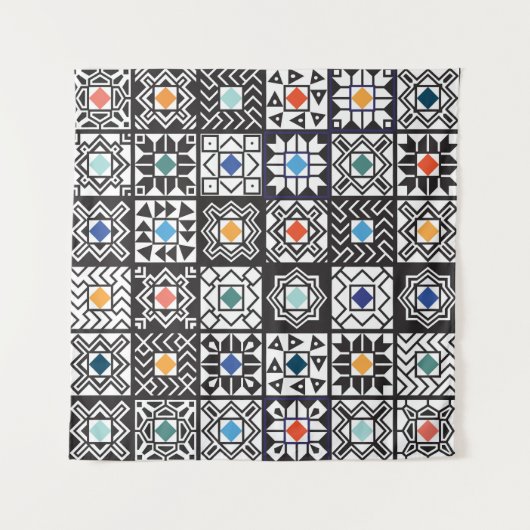 Patchwork Maori: Ethnisches Teppichdesign. Wandteppich (Vorderseite (Horizontal))