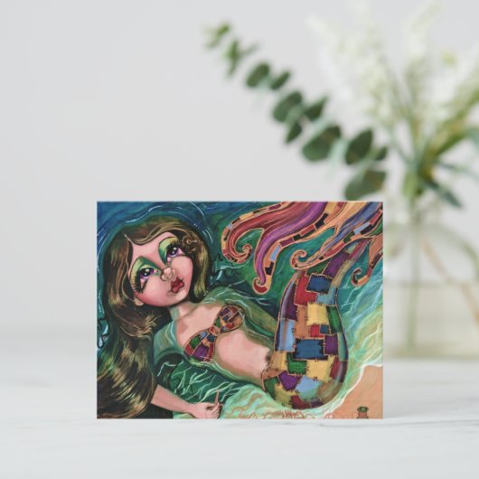 Patchwork Mermaid Postkarte (Stehend Vorderseite)