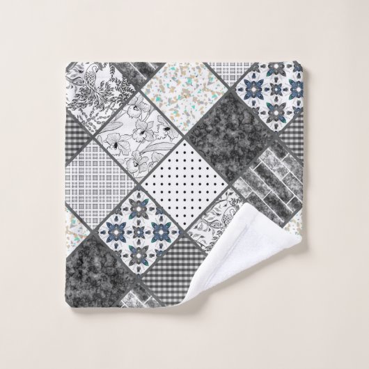 Patchwork monochrom schwarz-grau-weiß Patchwork qu Badhandtuch Set (Waschlappen)