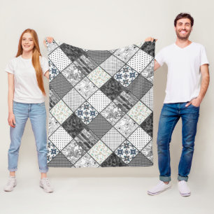 Patchwork monochrom schwarz-grau-weiß Patchwork qu Fleecedecke
