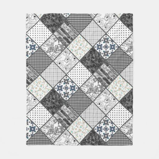 Patchwork monochrom schwarz-grau-weiß Patchwork qu Fleecedecke (Vorderseite)