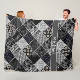 Patchwork monochrom schwarz-grau-weiß Patchwork qu Fleecedecke
