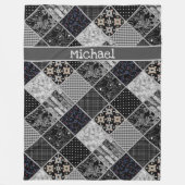 Patchwork monochrom schwarz-grau-weiß Patchwork qu Fleecedecke (Vorderseite)