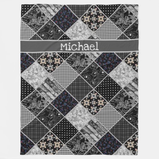 Patchwork monochrom schwarz-grau-weiß Patchwork qu Fleecedecke (Vorderseite)