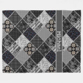 Patchwork monochrom schwarz-grau-weiß Patchwork qu Fleecedecke (Vorderseite (Horizontal))