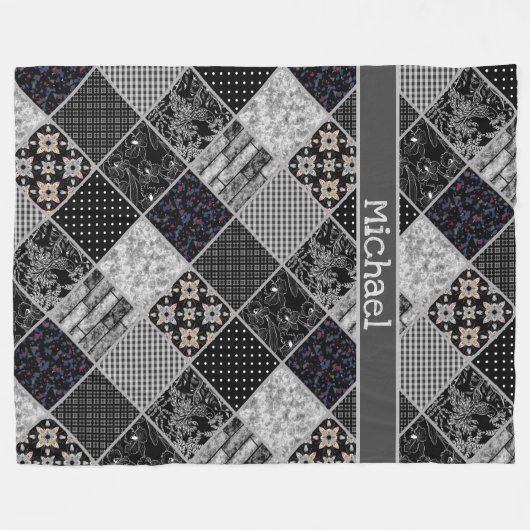 Patchwork monochrom schwarz-grau-weiß Patchwork qu Fleecedecke (Vorderseite (Horizontal))