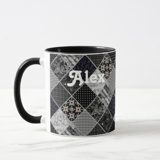 Patchwork monochrom schwarz-grau-weiß Patchwork qu Tasse (Links)
