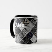 Patchwork monochrom schwarz-grau-weiß Patchwork qu Tasse (Vorderseite Links)