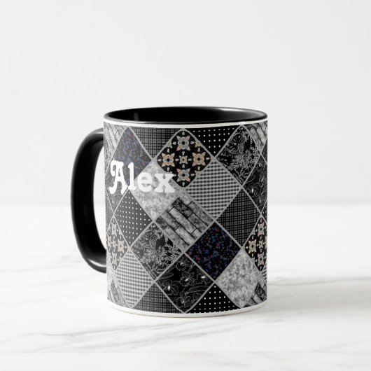 Patchwork monochrom schwarz-grau-weiß Patchwork qu Tasse (Vorderseite Links)