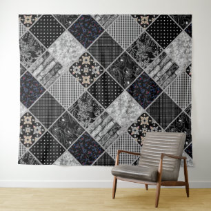 Patchwork monochrom schwarz-grau-weiß Patchwork qu Wandteppich