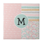 Patchwork Monogram Hearts Rainbow Keramik Tile Fliese (Vorderseite)