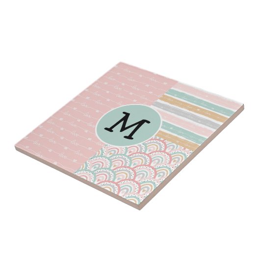 Patchwork Monogram Hearts Rainbow Keramik Tile Fliese (Seite)