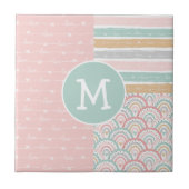 Patchwork & Monogram Hearts Rainbows Keramik Tile Fliese (Vorderseite)