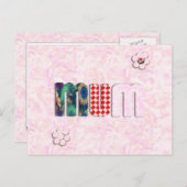 Patchwork "MUM" auf rosa Rose Hintergrund Postkarte (Vorne/Hinten)