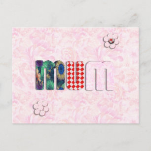 Patchwork "MUM" auf rosa Rose Hintergrund Postkarte