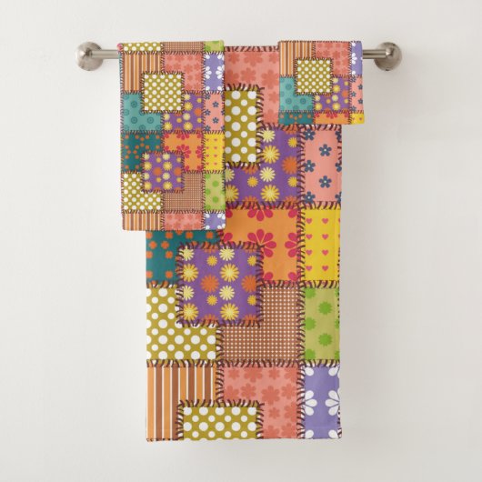 Patchwork Muster Blume Polka Dot Strip Badhandtuch Set (Insitu)