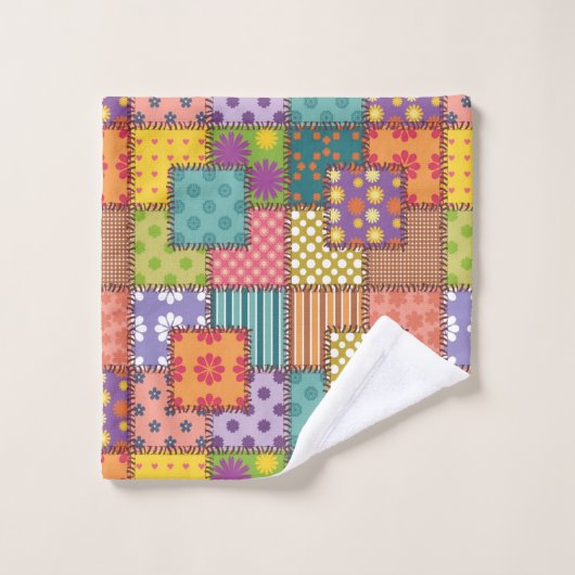 Patchwork Muster Blume Polka Dot Strip Badhandtuch Set (Waschlappen)