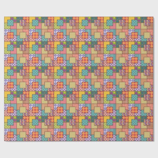 Patchwork Muster Blume Polka Dot Strip Geschenkpapier (Flach)