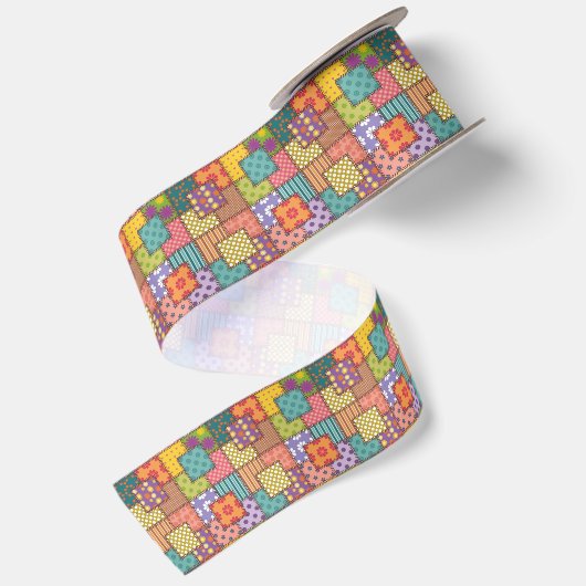 Patchwork Muster Blume Polka Dot Strip Satinband (Rückseite)