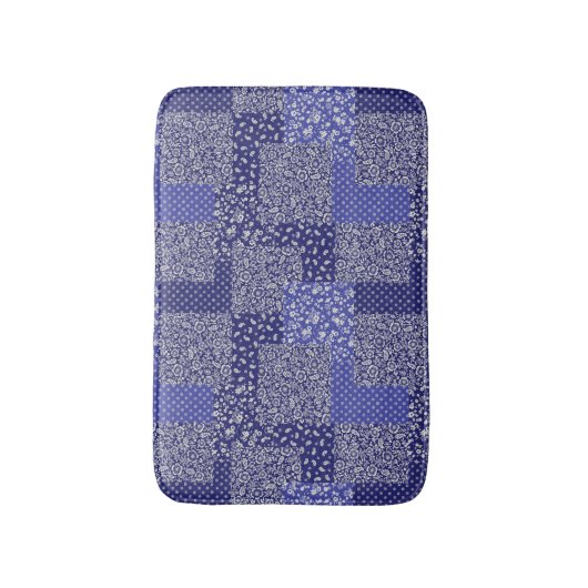 Patchwork Muster Chintz Shades of Blue Polka Dot Badematte (Vorderseite Vertikal)