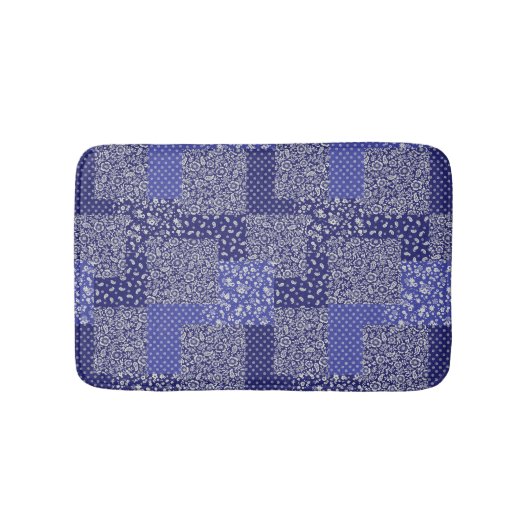 Patchwork Muster Chintz Shades of Blue Polka Dot Badematte (Vorderseite)