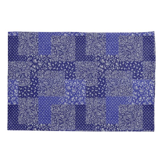 Patchwork Muster Chintz Shades of Blue Polka Dot Kissenbezug (Rückseite)