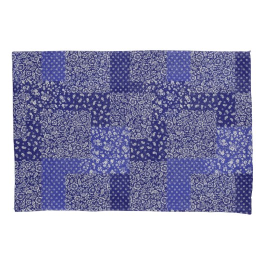 Patchwork Muster Chintz Shades of Blue Polka Dot Kissenbezug (Vorderseite)