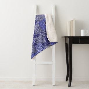 Patchwork Muster Chintz Shades of Blue Polka Dot Sherpadecke